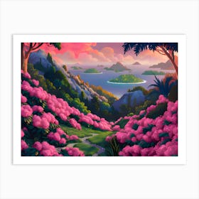 Vibrant tropical landscape with blooming flowers Art Print