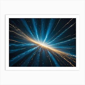 Abstract Background With A Bright, Golden Light Radiating Outward From A Central Point, Creating A Starburst Effect In A Dark Sky Art Print