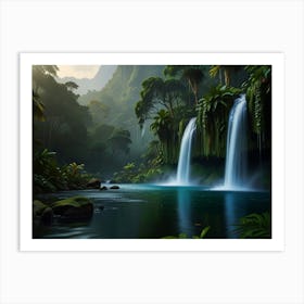 Waterfall In The Jungle 3 Art Print