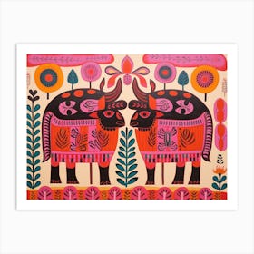 Bison 1 Folk Style Animal Illustration Art Print