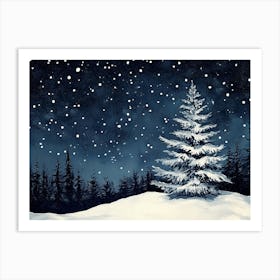 Christmas Tree In The Snow Art Print