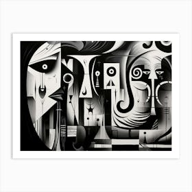 Enigmatic Encounter Abstract Black And White 11 Art Print