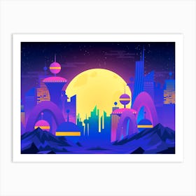 Futuristic City - Synthwave Neon City 1 Art Print