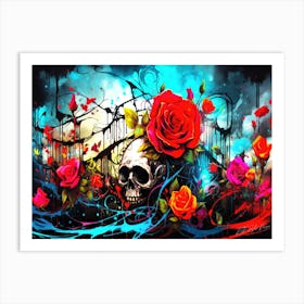 Skulls And Roses Ink 4 Art Print