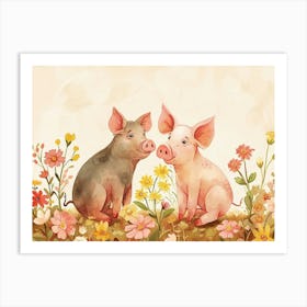 Floral Animal Illustration Pig 4 Art Print