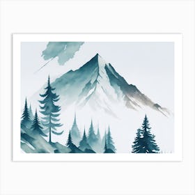Mountain And Forest In Minimalist Watercolor Horizontal Composition 440 Art Print