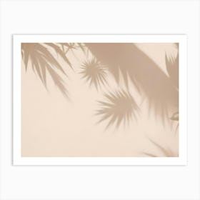 Tropical Palm Leaf Shadows On A Beige Wall, Creating A Summery And Minimalist Background 1 Art Print