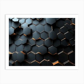 Elegant Seamless Pattern Black 3d Hexagonal Geometric Shape 2 Art Print