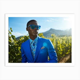 A Fashionable Businessman In A Playful Summer Setting His Sunglasses Reflecting The Mountain Filled 2 1 Art Print