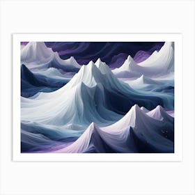 An Abstract Landscape Of Flowing, White And Purple Mountains With Soft Curves And Ethereal Lighting Art Print