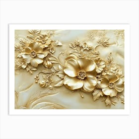 3d Gold Flowers 1 Art Print