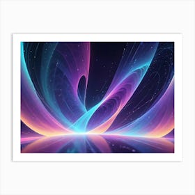 Abstract Background Of Colorful, Glowing Lines Forming A Curved Shape On A Dark Background, Suggesting Movement And Energy Art Print