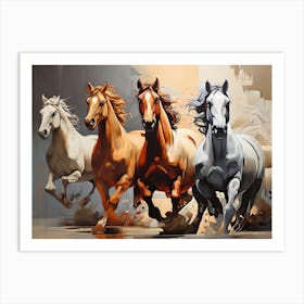 Horses galloping in a field. 3 Art Print