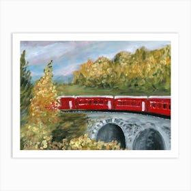 Train Into The Fall - Anton Maliar painting red ornage autumn nature landscape Art Print