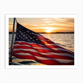 American Flag Rippling In The Wind During Sunrise Stars Shining With A Metallic Sheen Stripes Vibr (3) Art Print