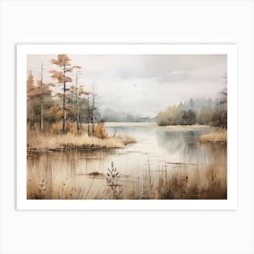 A Painting Of A Lake In Autumn 50 Art Print