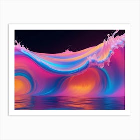 Abstract 3d Design Of A Pink, Blue And Orange Wave, With Flowing, Liquid Textures And Water Drops Art Print