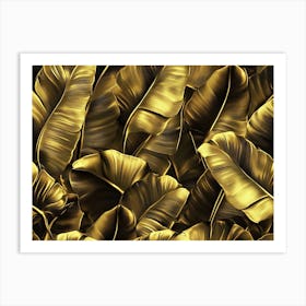 Golden Seamless Pattern With Shiny Banana Leaves 1 Art Print