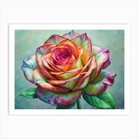 Close Up Watercolor Painting Of A Rainbow Rose Art Print