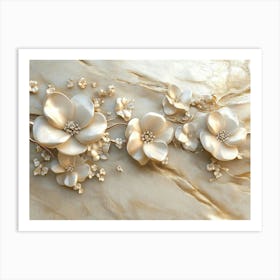 White Flowers On A Marble Surface Art Print