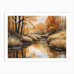 Autumn Pond Landscape Painting (79) Art Print