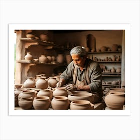 Potter Making Pottery paintings art print Art Print