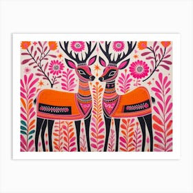 Deer 1 Folk Style Animal Illustration Art Print