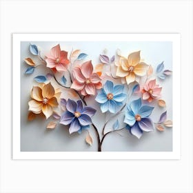 Blossoming 3d Floral Artistry Leaves, Flowers, And A Mesmerizing 1 Art Print