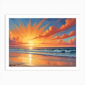 Tropical Sunset With Dramatic Clouds And Golden Rays Art Print