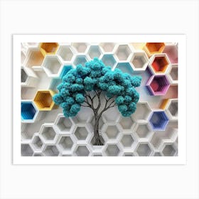 3D Tree on A Hexagon Wall Art Print