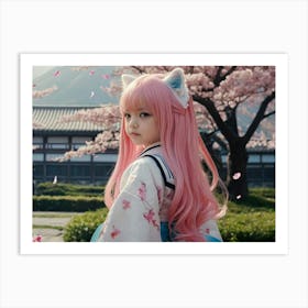 Asian Girl With Pink Hair Art Print