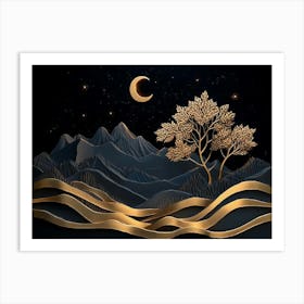 Night Sky With Tree And Moon Affiche