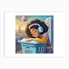 Afro Girl Listening To Music Art Print