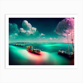 Boats In The Water Luxury Colorful Gulf Life In The Future Art Print