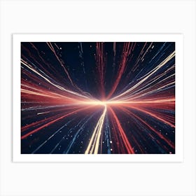 A Abstract, Glowing, Streaks Of Red, Blue, And White Light, Creating A Sense Of Speed And Movement In A Digital Space Art Print