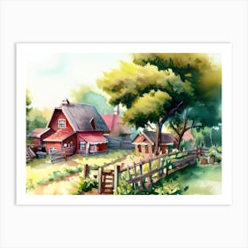 Village House AI Watercolor Painting 4 Art Print