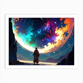 Man Looking At A Galaxy Art Print