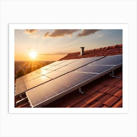 Residential House Roof With Solar Panels At Sunset 1 Art Print