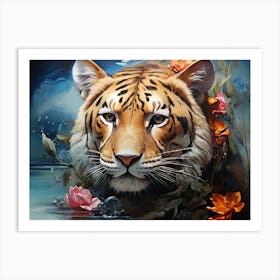 Modern Tiger With Flowers Art Print