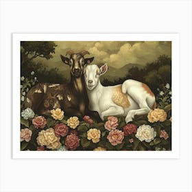 Floral Animal Illustration Goat 3 Art Print