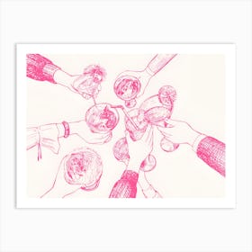 Drawing Of Hands Holding Drinks Art Print