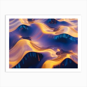 Abstract Background Of A Swirling, Liquid Like Surface In Shades Of Purple, Blue, And Gold, Creating A Dynamic And Mesmerizing Pattern Art Print