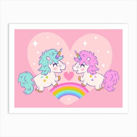 Cute Unicorns and rainbow Art Print