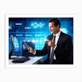 Businessman Using Computer Art Print