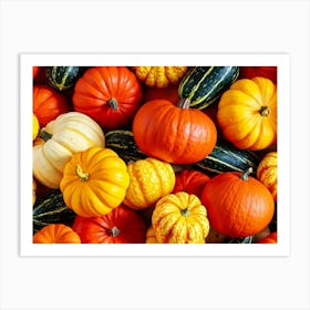 A Digitally Rendered Closeup Of An October Harvest Bursting With Multicolored Autumnal Squash Inclu (3) Art Print