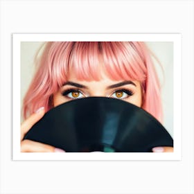 Pink Haired Girl Holding A Record Art Print