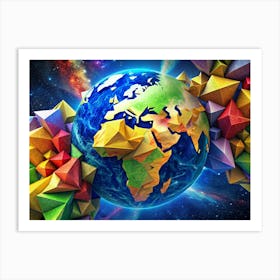 Low Poly Earth With Spikes In Space Art Print