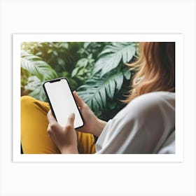 Woman Holding A Smartphone With A Blank Screen In Vertical Position, Mockup For App Or Website Design 1 Art Print