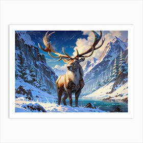 Deer In The Snow 1 Art Print