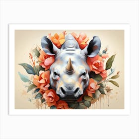 Rhino With Flowers Wild Art Print